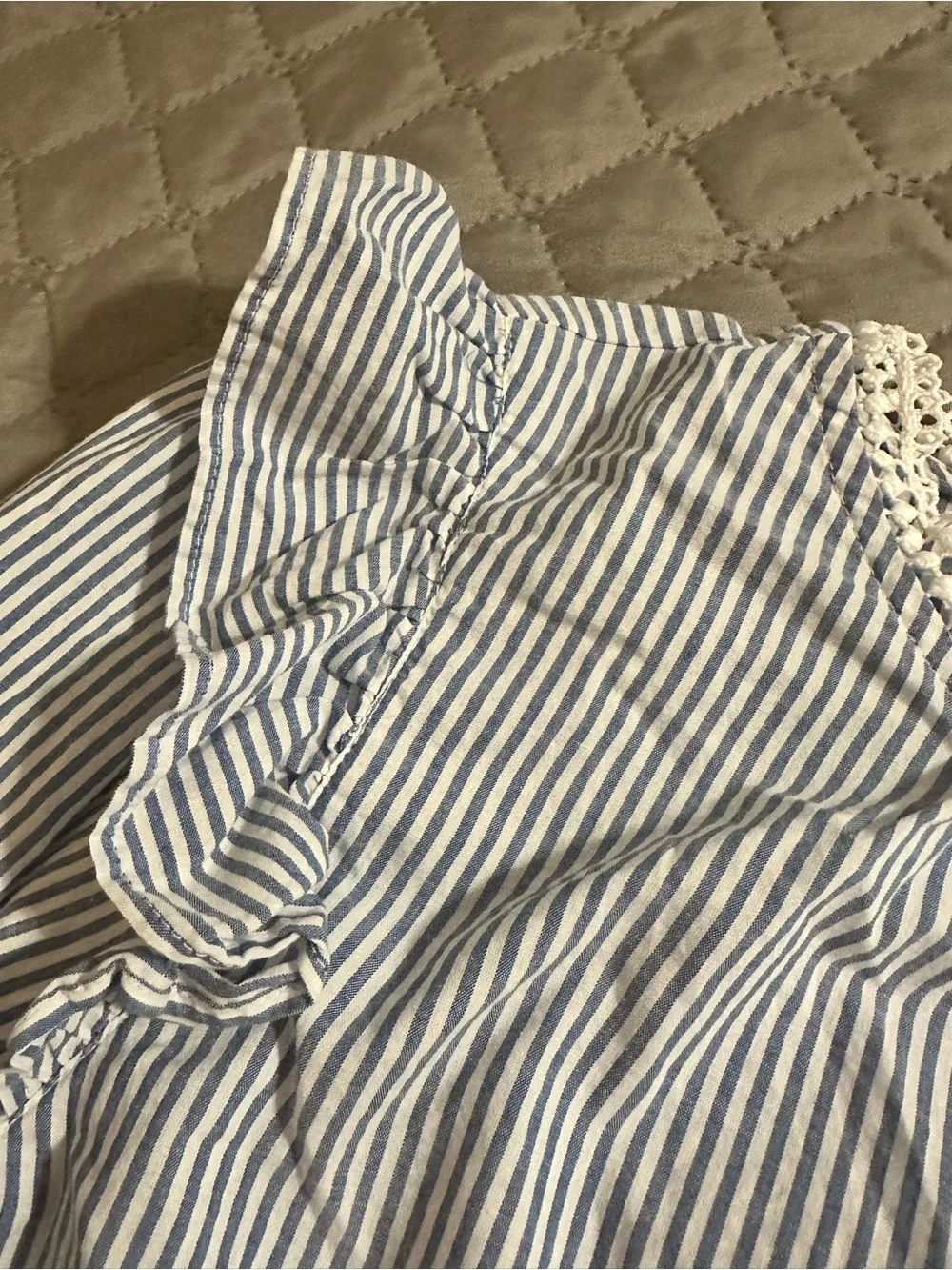 J Crew 100% Cotton Blue & White Stripe Ruffled Long-Sleeve Top Size Small